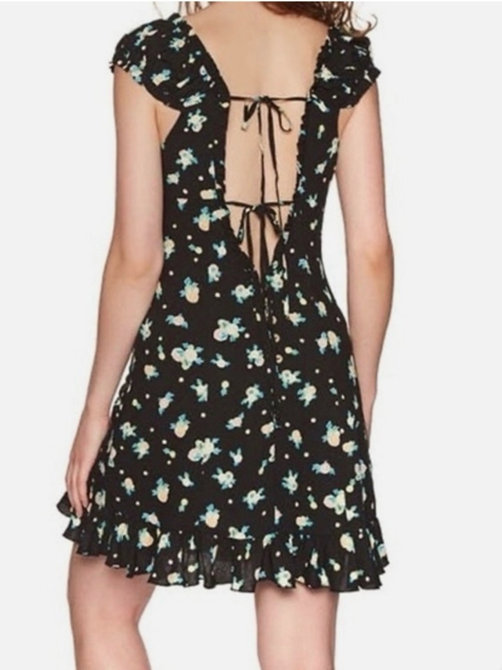 Free People Like A Lady Printed Mini Babydoll Dress Black Floral.Size: M - Picture 12 of 12